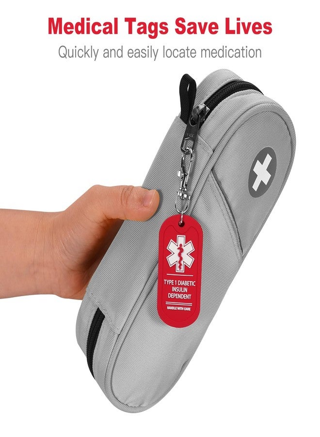 MEDMAX عبوة من قطعتين من بطاقات MEDMAX لمرضى السكري من النوع الأول المعتمدين على الأنسولين، تحمل عبارة "تعامل بحذر" للحقائب أو الأمتعة التي تحتوي على أجهزة طبية، سهلة الرؤية، بطاقات تنبيه طبية مزدوجة الجوانب لسحّاب الحقيبة - Image 5